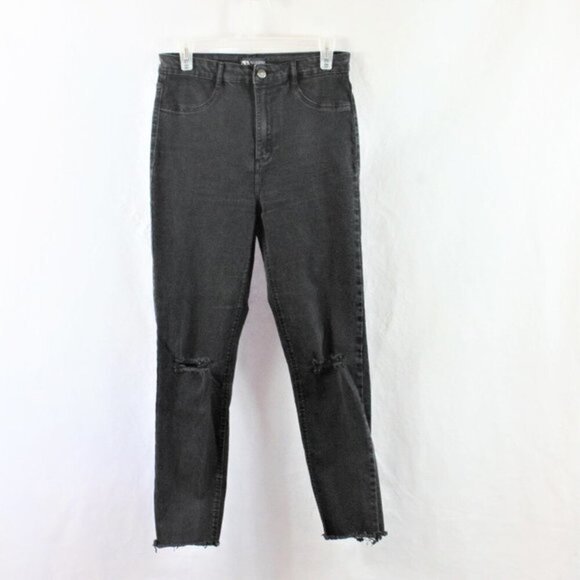 Zara Distressed Raw Hem High Waisted Skinny Jeans - Picture 4 of 8